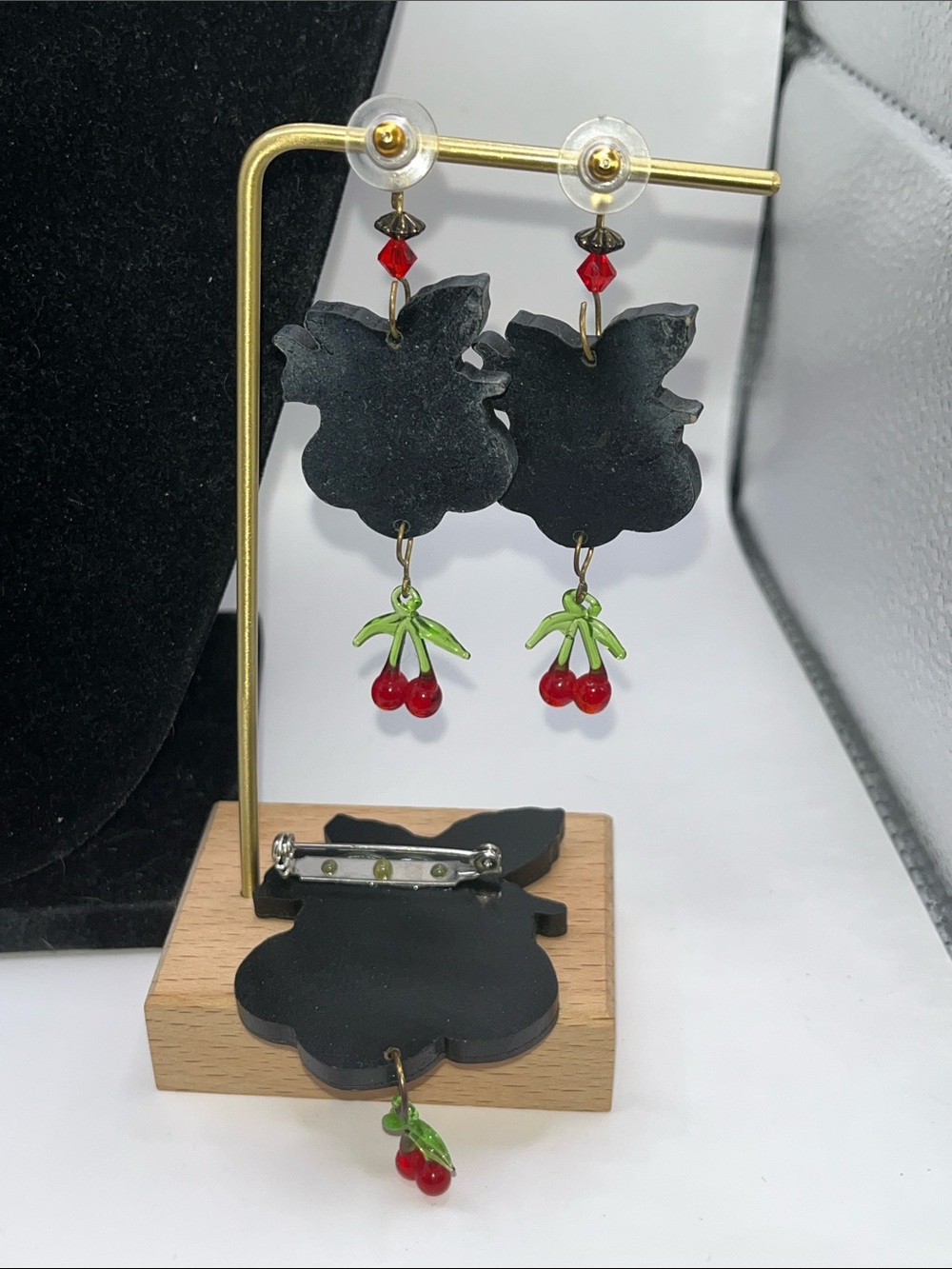 Rare Designs From The Deep Cherry Motif Dangle Earrings & brooch - Picture 5 of 5